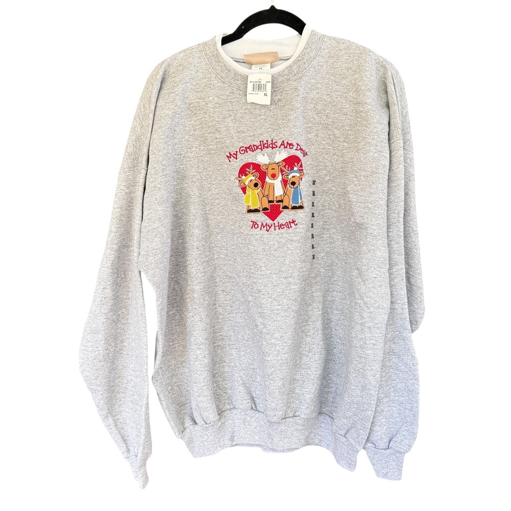 MC Sportswear Grandkids Are Dear To My Heart Reindeer Sweatshirt XL Gray NWT